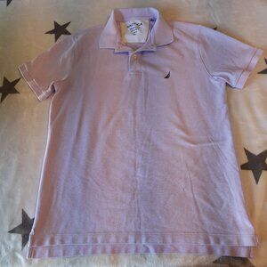 Nautica Mens Size Medium Polo Performance Deck Shirt Slim Fit Lavender Navy Logo